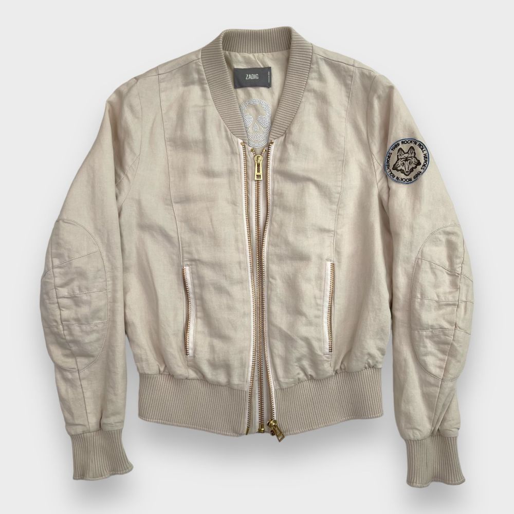 ZADIG & VOLTAIRE Lola Linen Double Zipper Skull Bomber Jacket Women's Medium